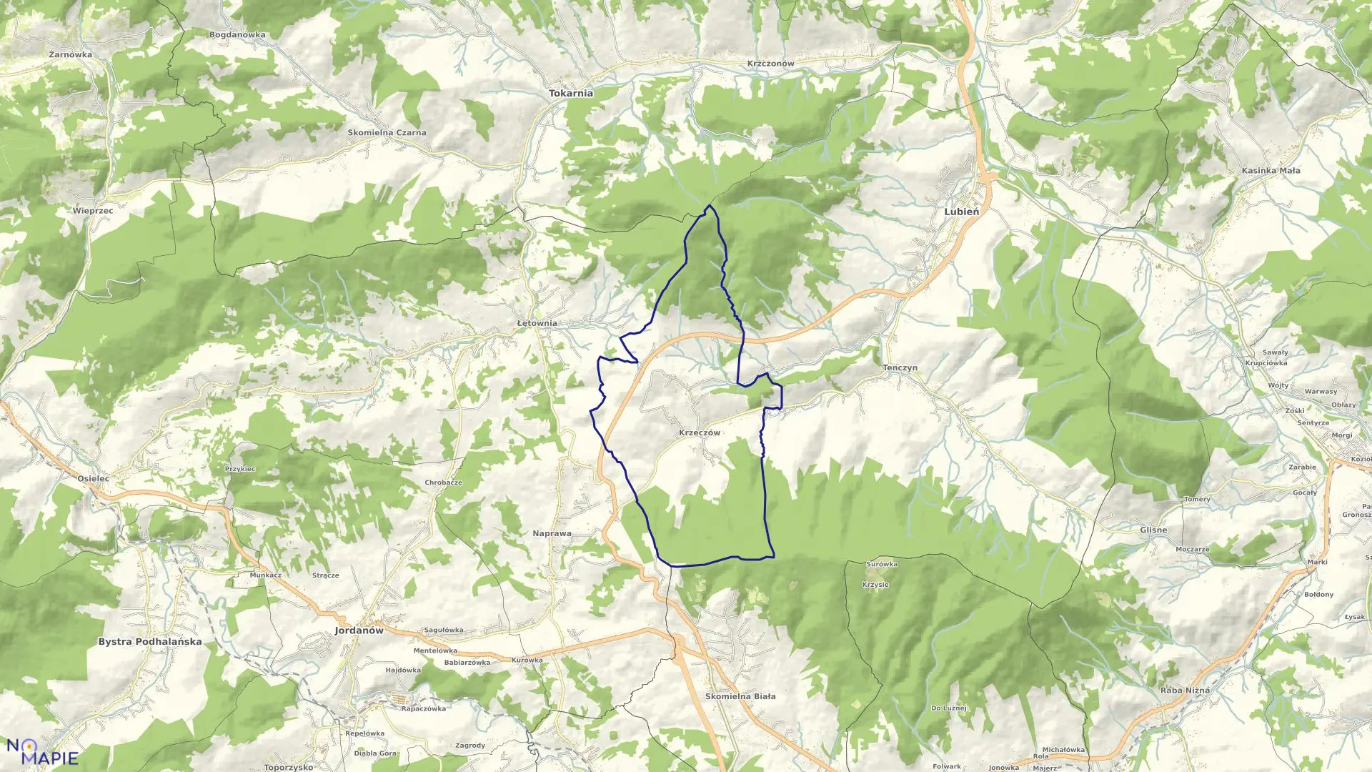 Mapa obrębu Krzeczów w gminie Lubień