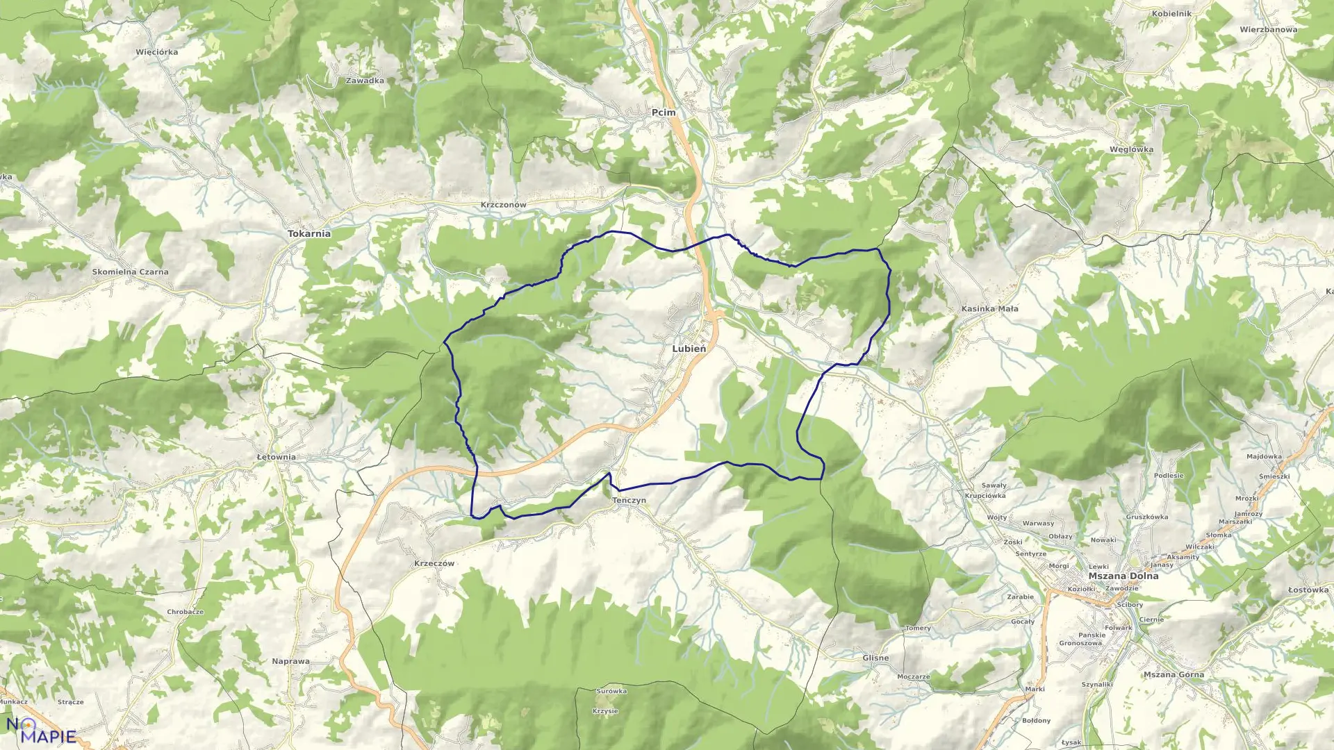 Mapa obrębu Lubień w gminie Lubień