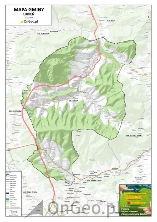 Mapa gminy Lubień